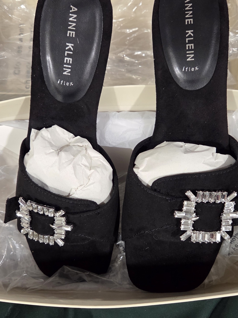 Anne Klein Black Embellished Slide Heels